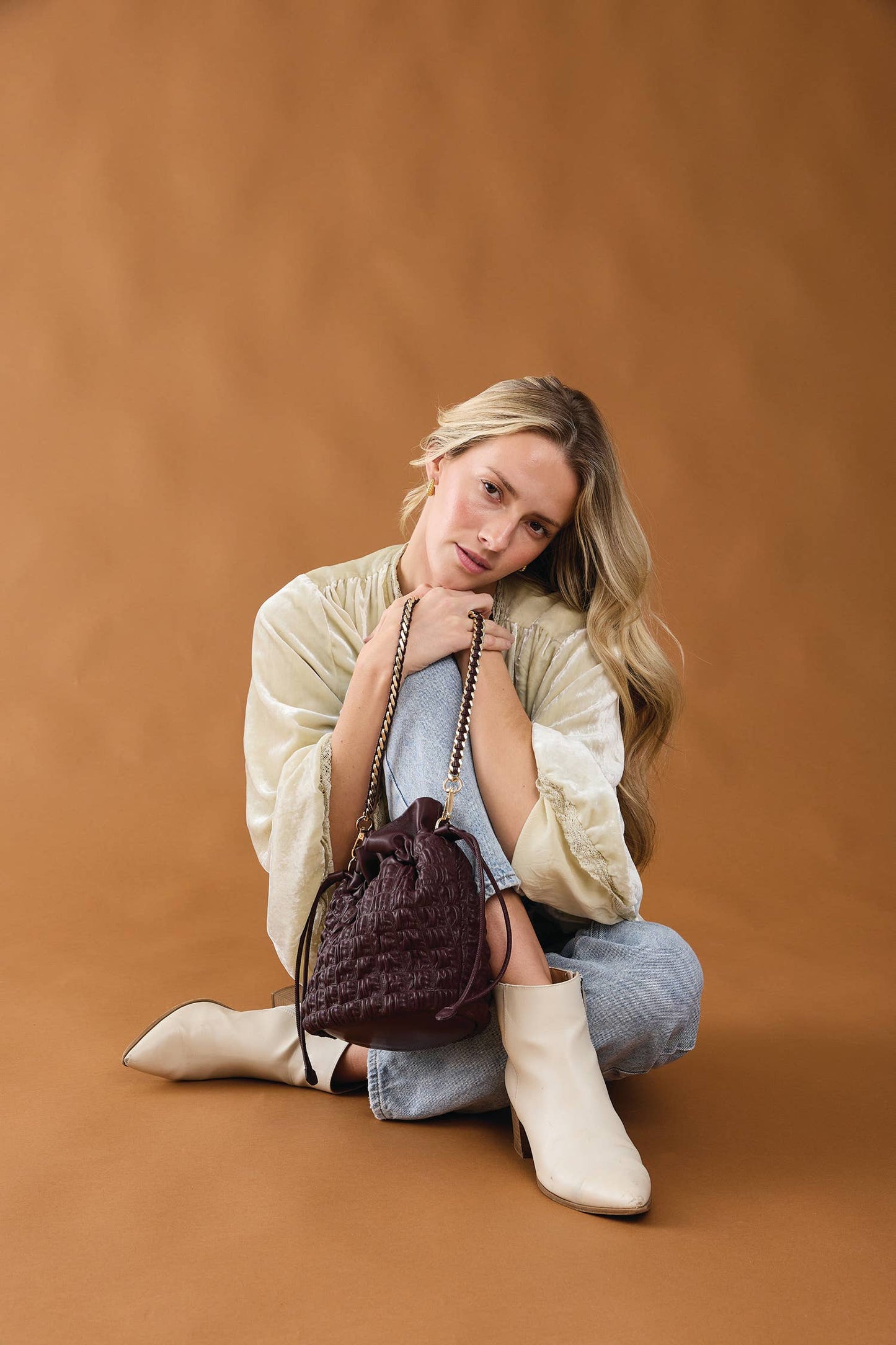 Berlin Cinched Bucket Bag w/ Gold Chain Strap