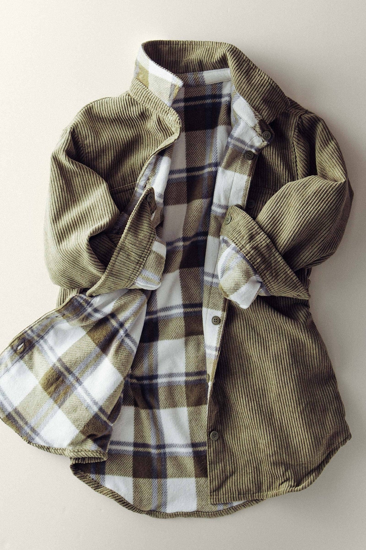 Plaid Lined Corduroy Flannel Shacket