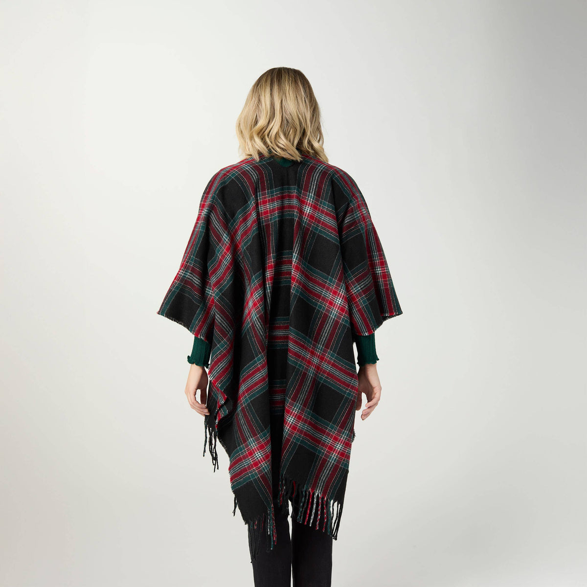 Kimberly Plaid Fringe Wrap-Christmas