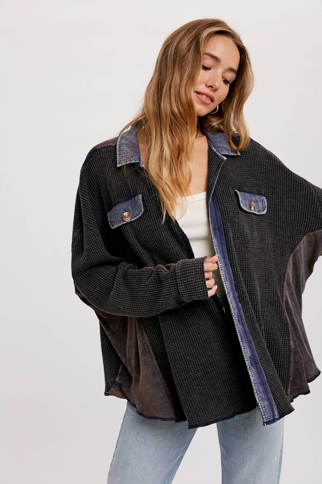 SLOUCHY WAFFLE KNIT JACKET