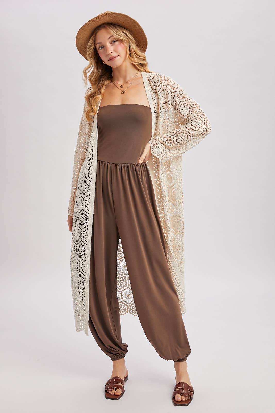 BOHO LONG LINE SIDE SLIT CROCHET CARDIGAN