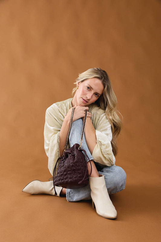 Berlin Cinched Bucket Bag w/ Gold Chain Strap