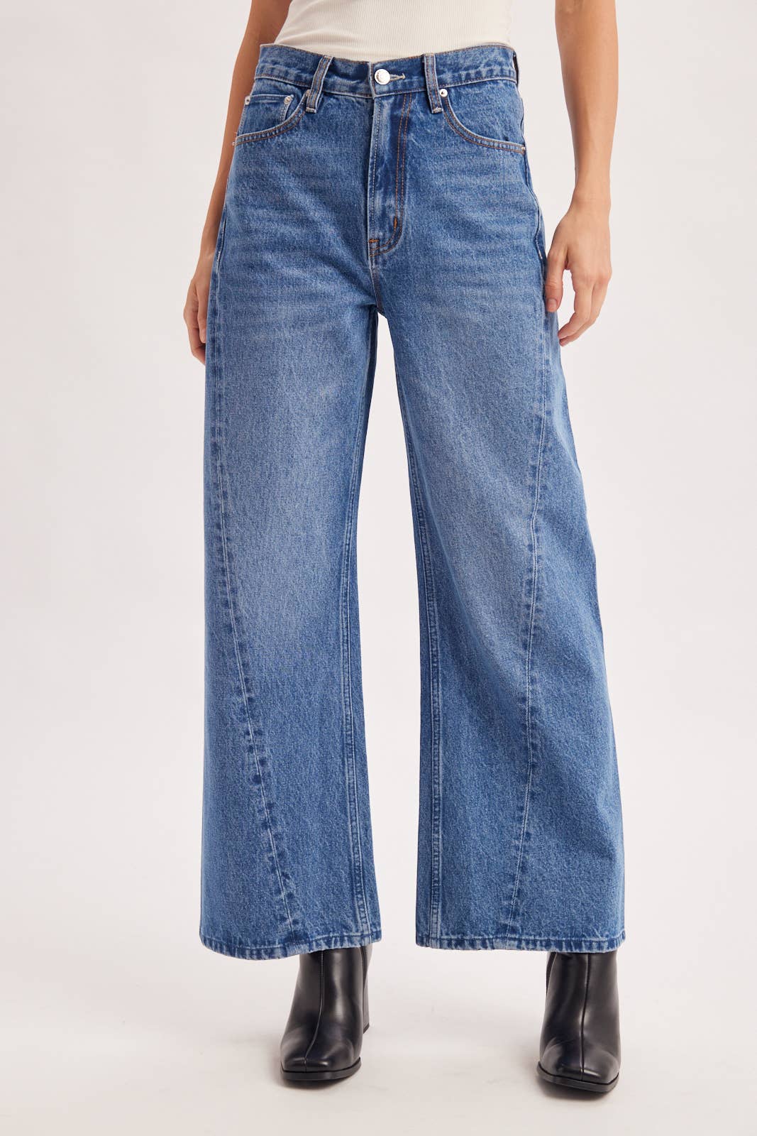 VINTAGE HIGH WAISTED SEAM FRONT WIDE LEG TROUSER DENIM JEANS
