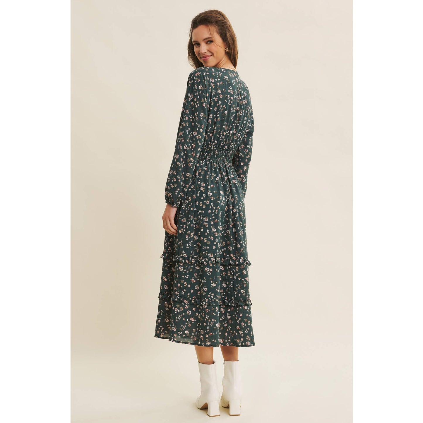 Floral Smocked Waist Midi Dress