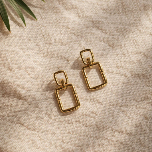 Luxe Gold Double Rectangle Dangle Earrings