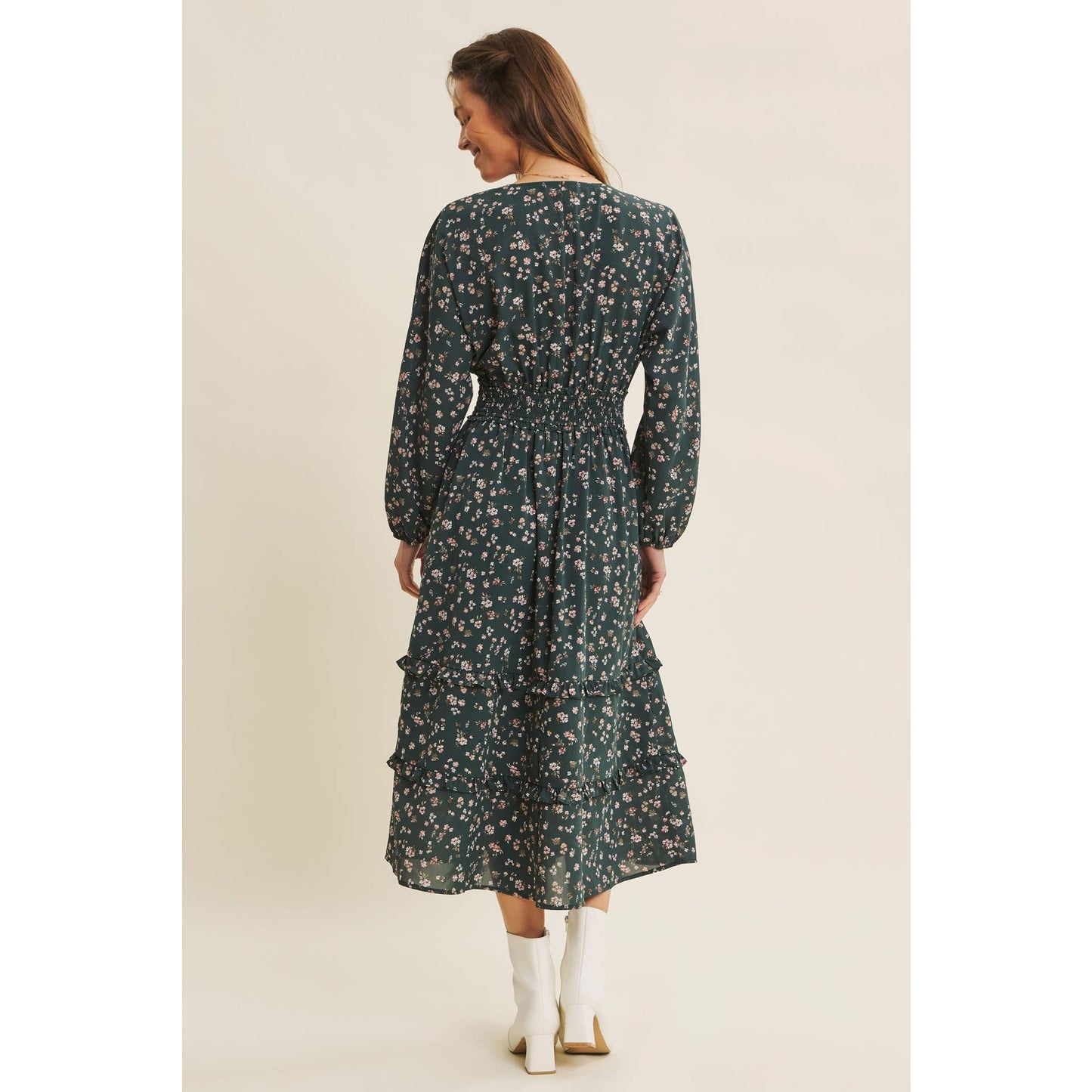 Floral Smocked Waist Midi Dress