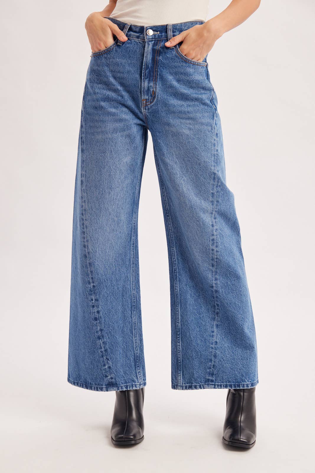 VINTAGE HIGH WAISTED SEAM FRONT WIDE LEG TROUSER DENIM JEANS