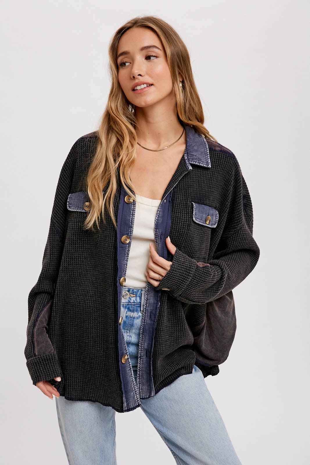 SLOUCHY WAFFLE KNIT JACKET