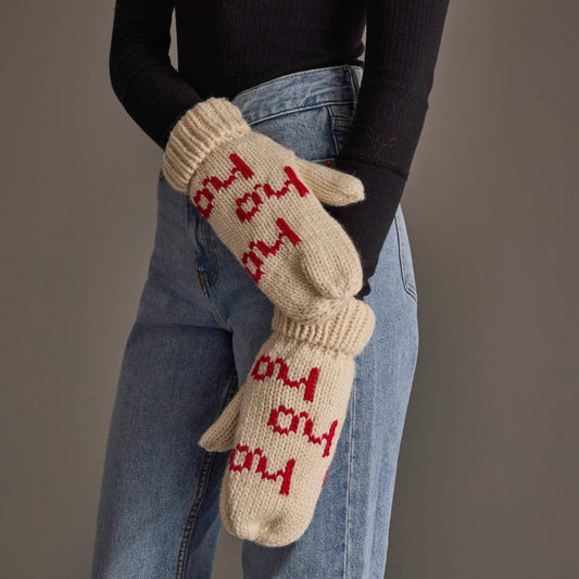 Beige & Red Ho Ho Ho Mittens