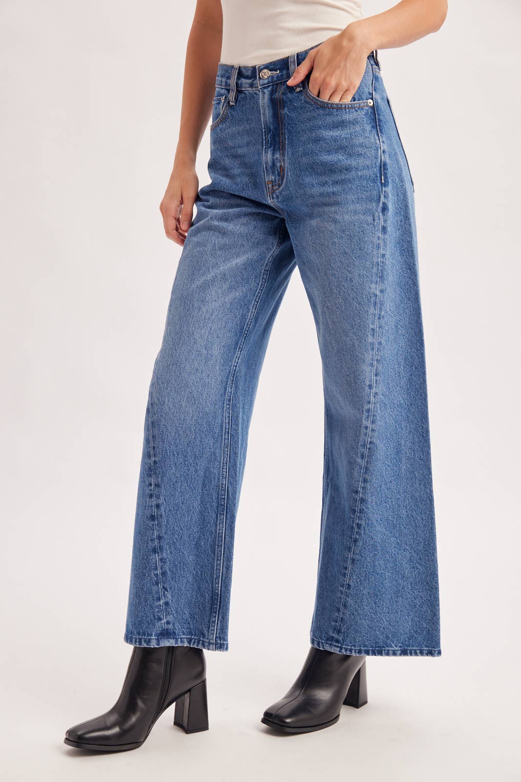 VINTAGE HIGH WAISTED SEAM FRONT WIDE LEG TROUSER DENIM JEANS
