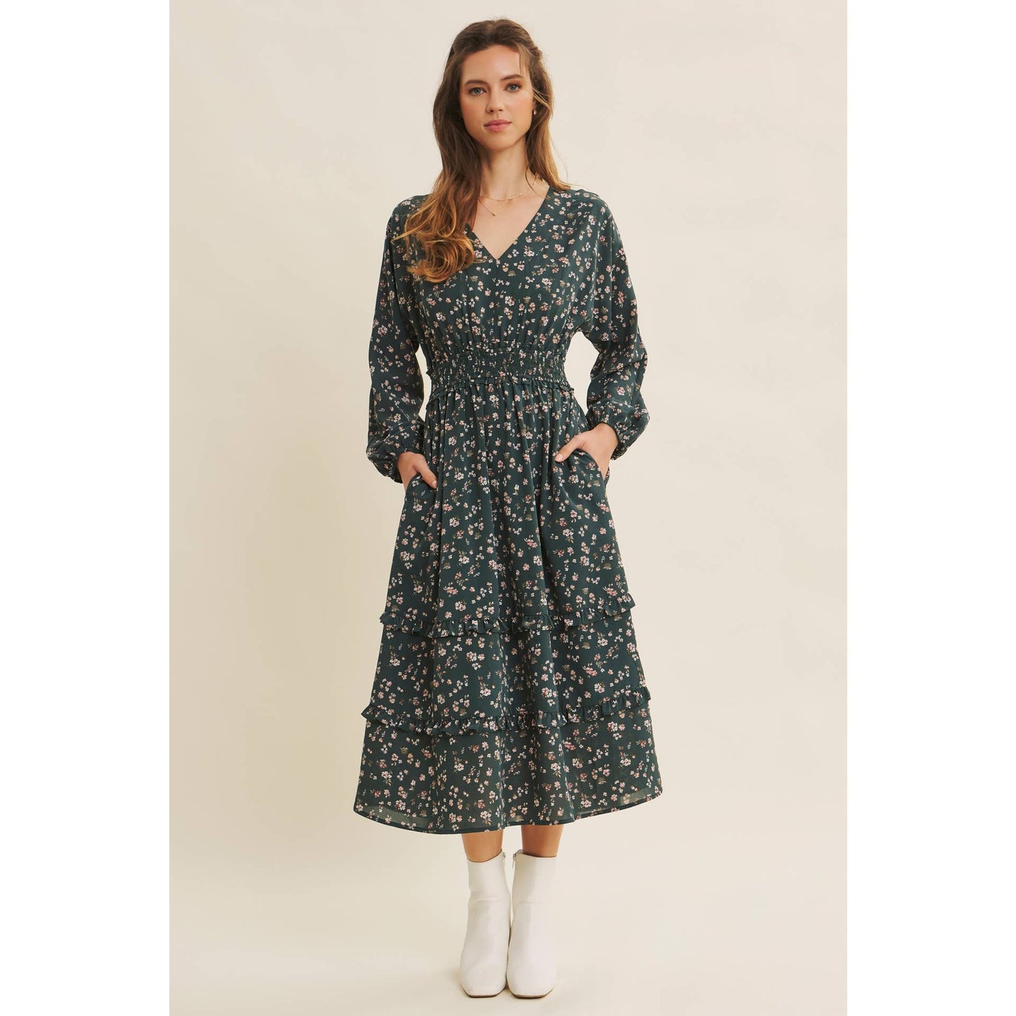 Floral Smocked Waist Midi Dress