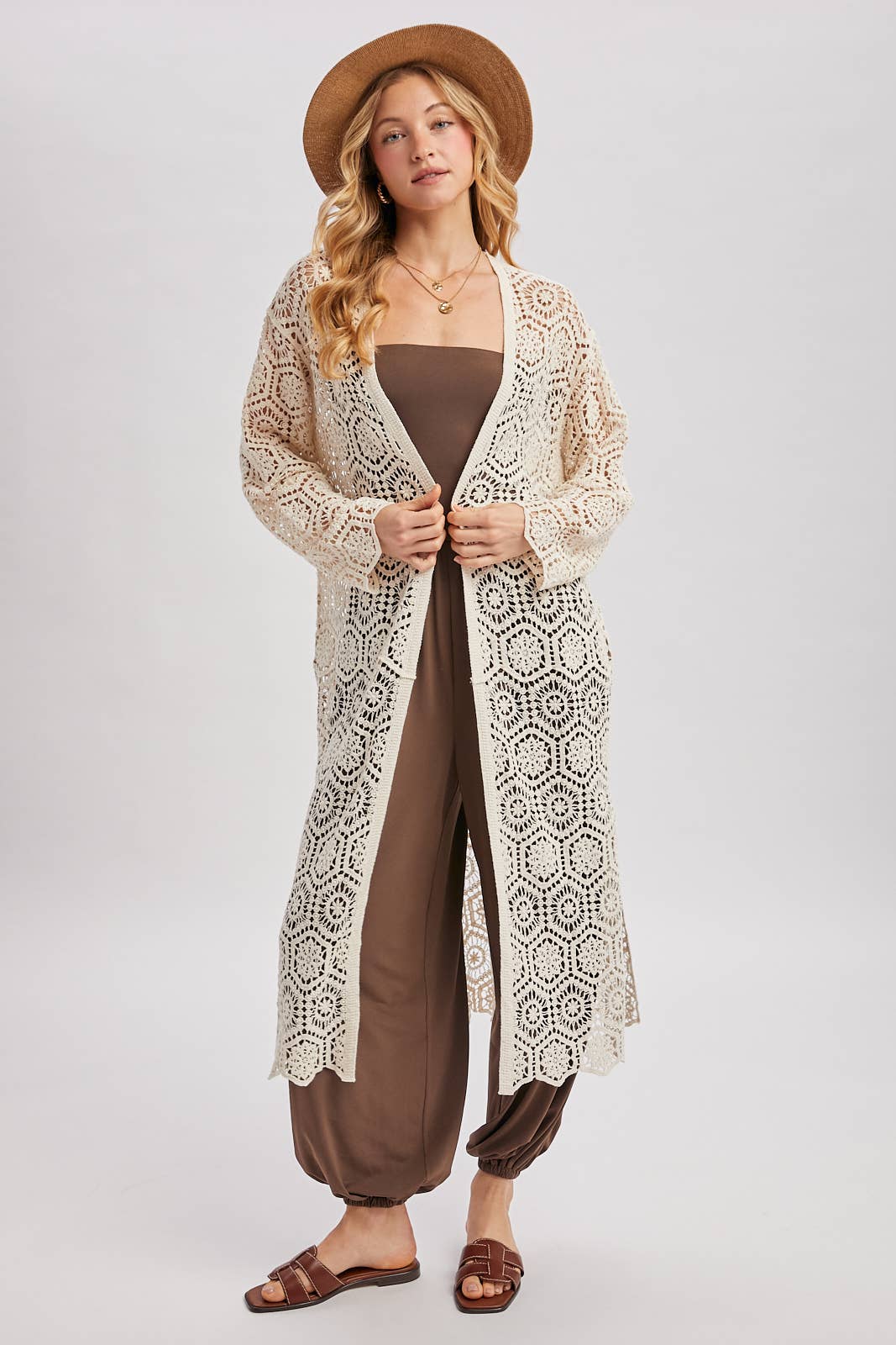 BOHO LONG LINE SIDE SLIT CROCHET CARDIGAN