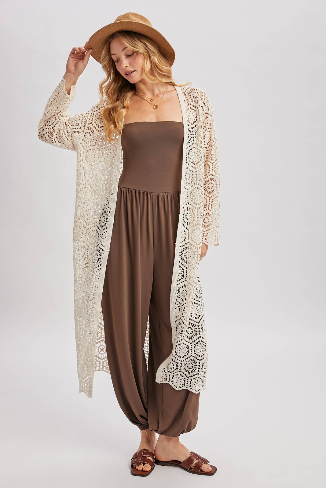 BOHO LONG LINE SIDE SLIT CROCHET CARDIGAN