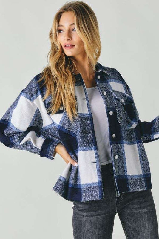 Oversized Plaid Button Front Shirt Jacket
