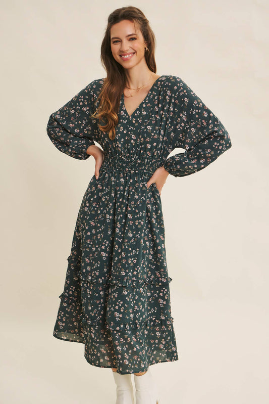 Floral Smocked Waist Midi Dress