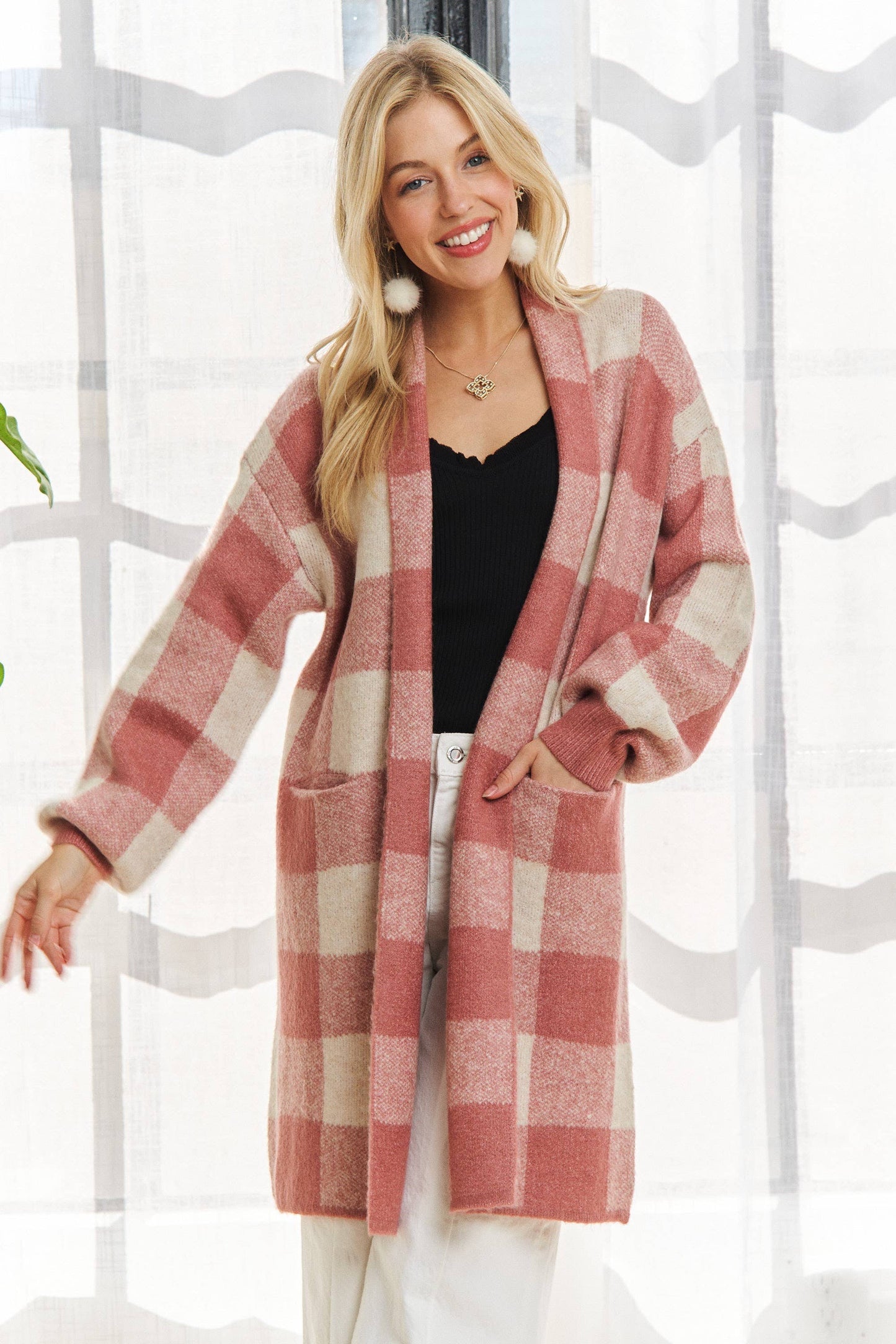 Checker Sweater Cardigan