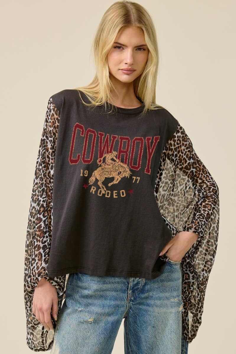 Cowboy 1977 Rodeo Graphic Animal Print Kaftan Top