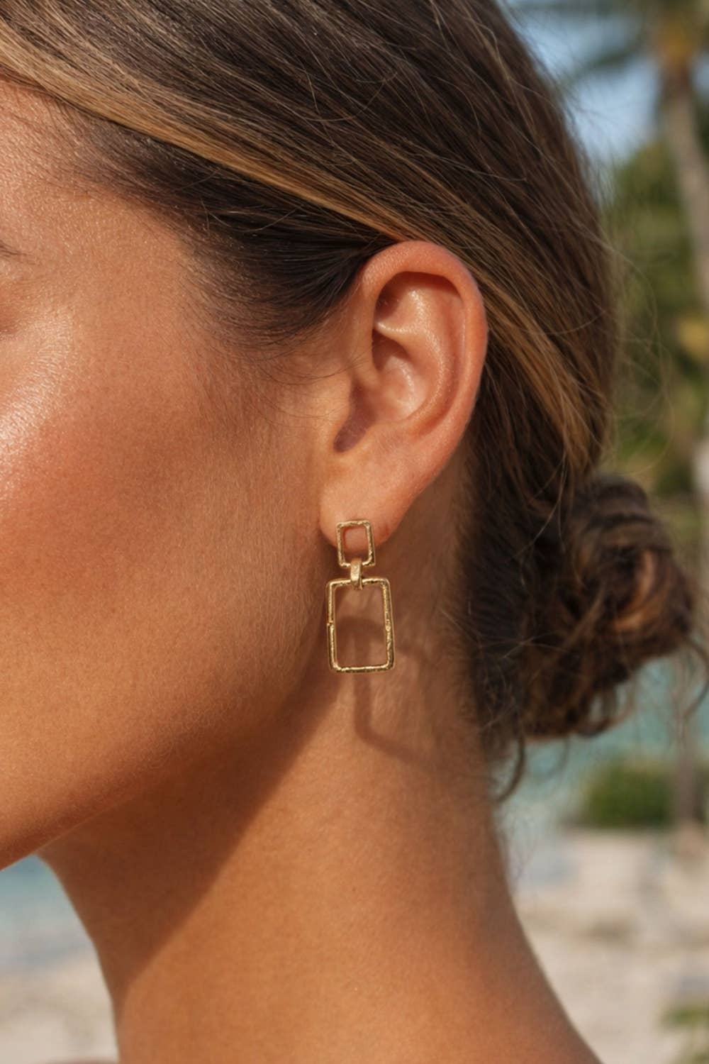 Luxe Gold Double Rectangle Dangle Earrings
