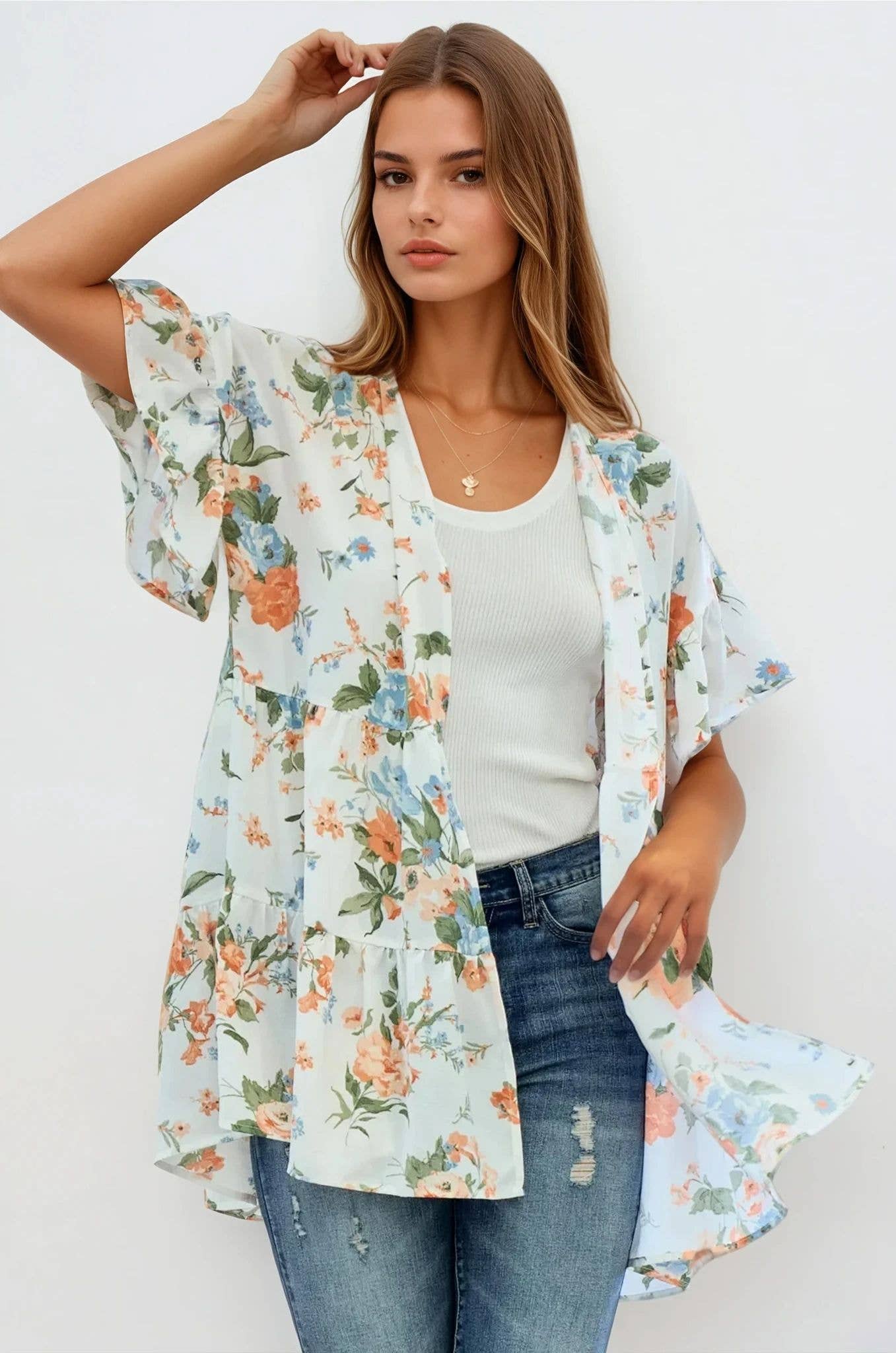 Tiered Floral Kimono