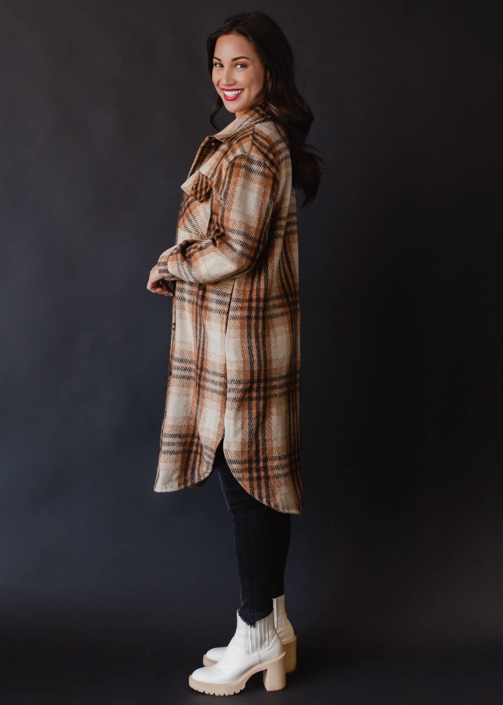 Brown, Tan & Rust Plaid Long Flannel