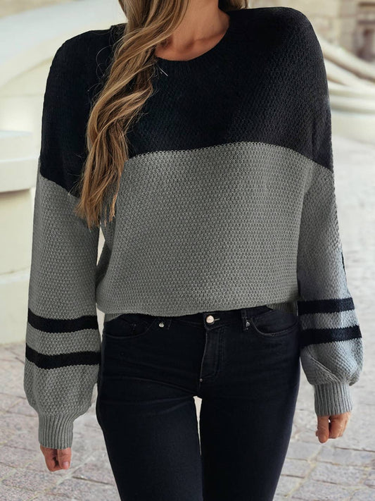 Color Block Knit Striped Sleeve Sweater