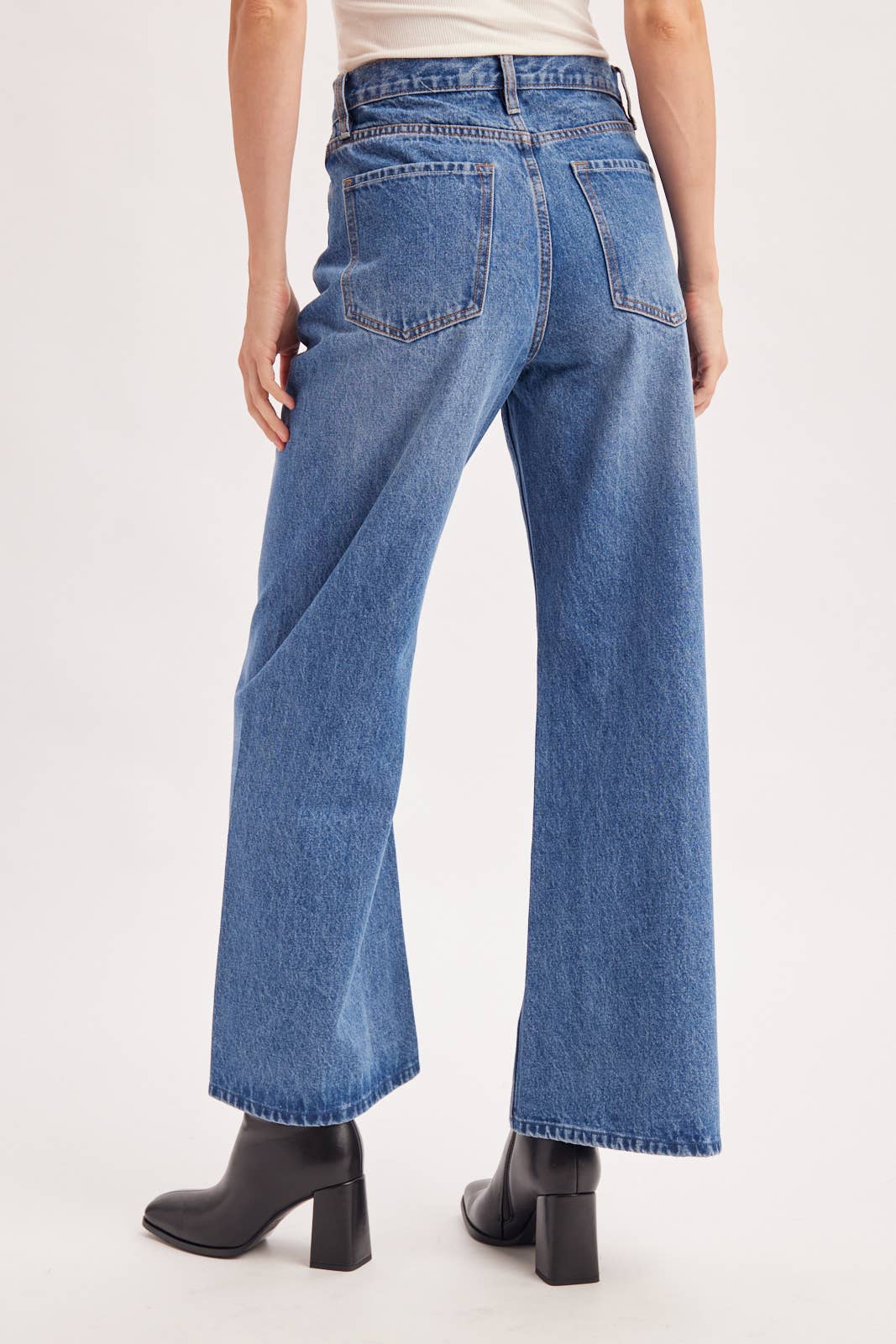 VINTAGE HIGH WAISTED SEAM FRONT WIDE LEG TROUSER DENIM JEANS