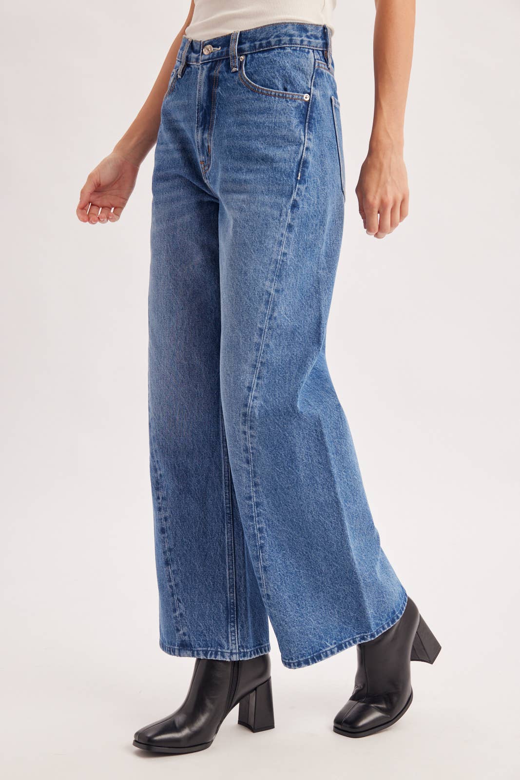 VINTAGE HIGH WAISTED SEAM FRONT WIDE LEG TROUSER DENIM JEANS