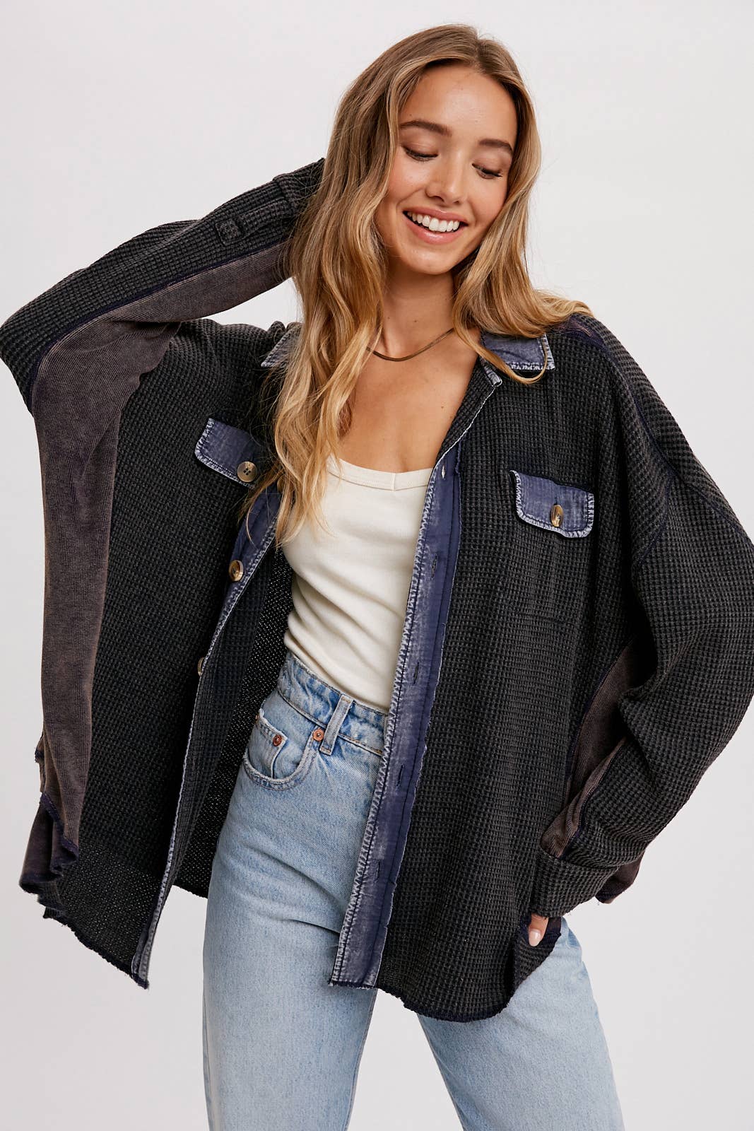 SLOUCHY WAFFLE KNIT JACKET