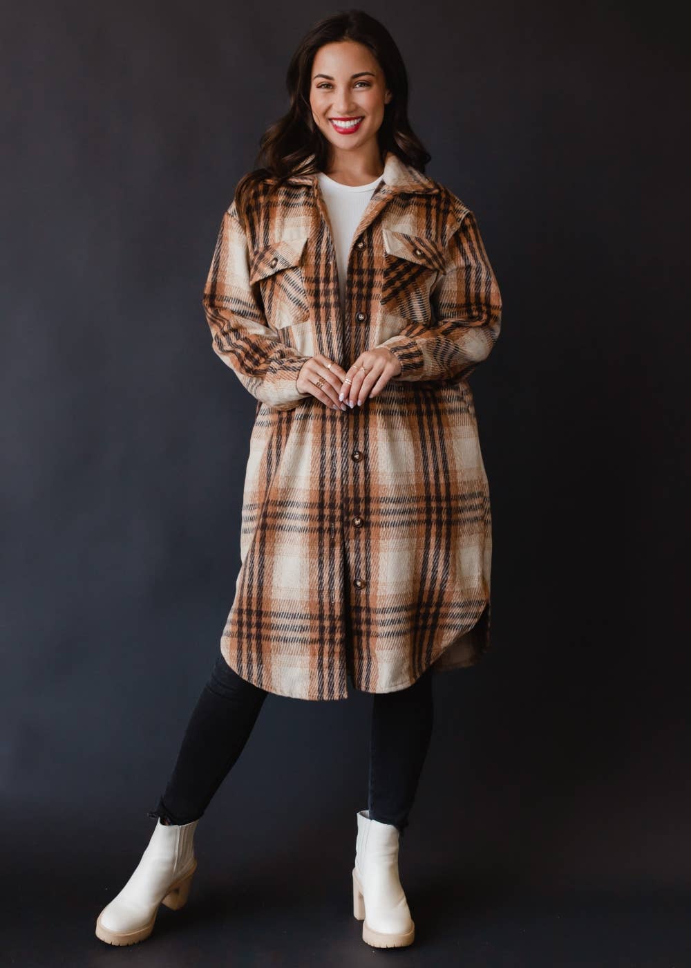Brown, Tan & Rust Plaid Long Flannel
