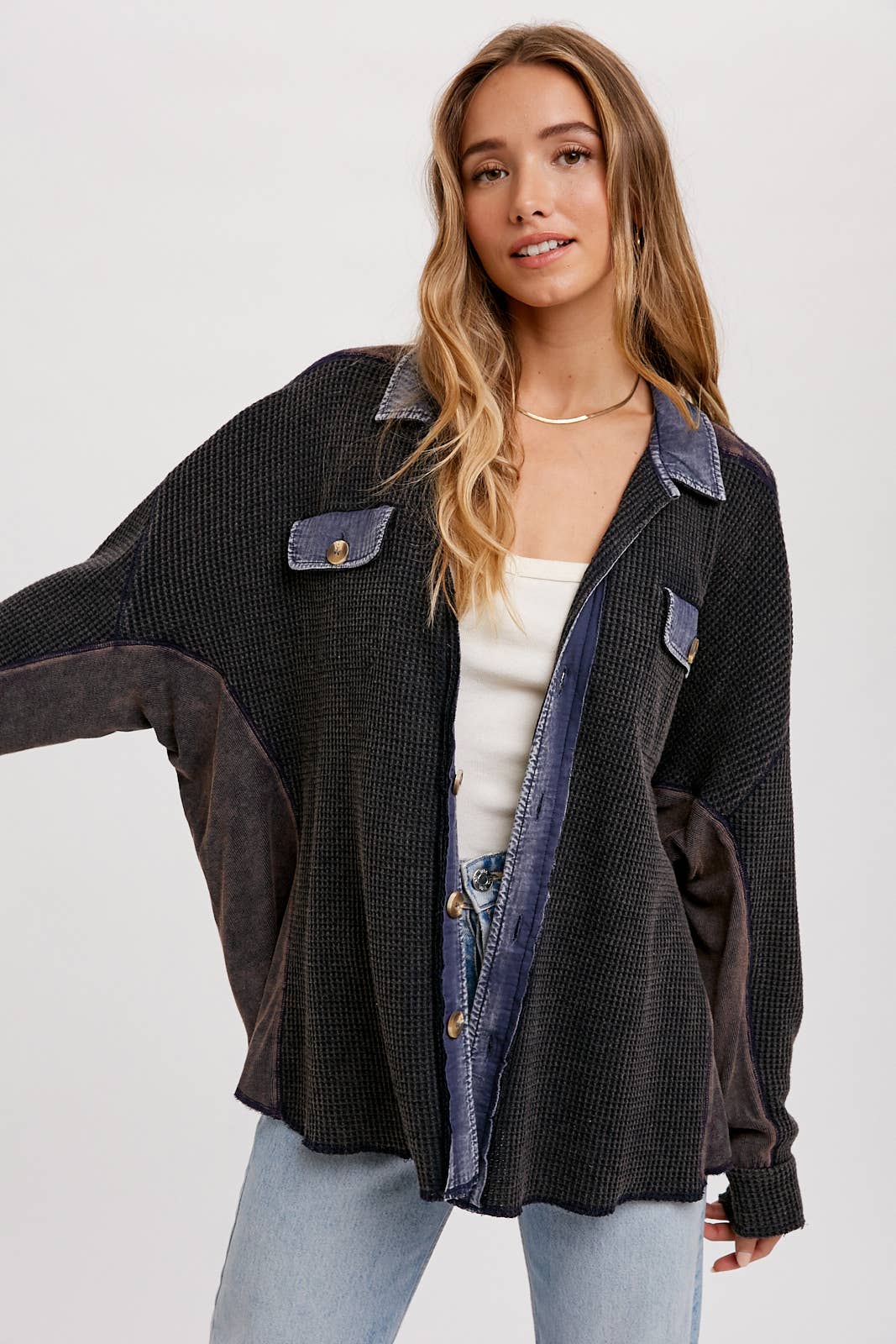 SLOUCHY WAFFLE KNIT JACKET