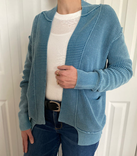 Wash Exposed Seam Patchwork Knit Cardigan
