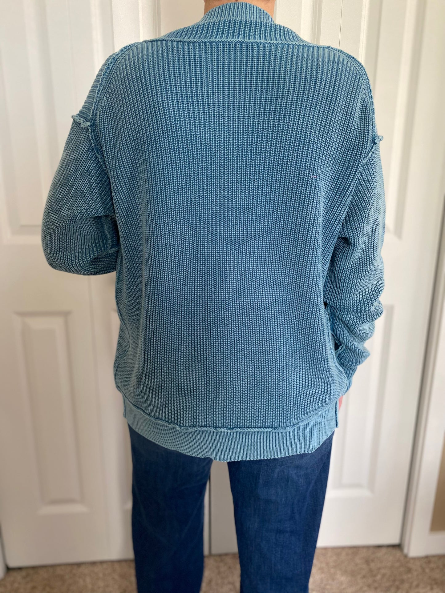 Wash Exposed Seam Patchwork Knit Cardigan