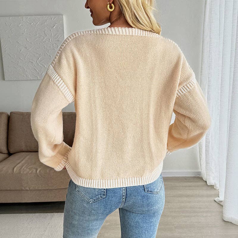 Contrast Trim Tie Front Knit Cardigan Sweater