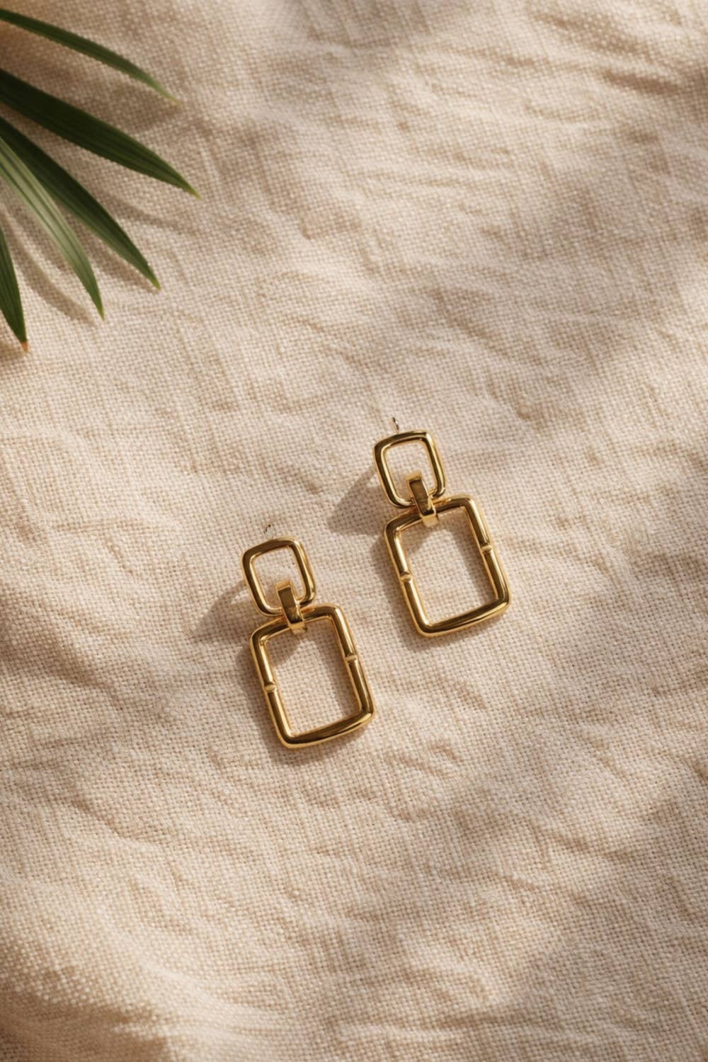 Luxe Gold Double Rectangle Dangle Earrings