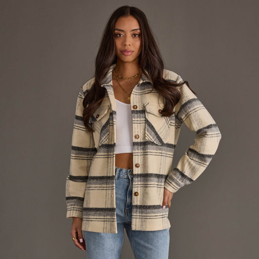 Cream, Black & Gray Plaid Jacket