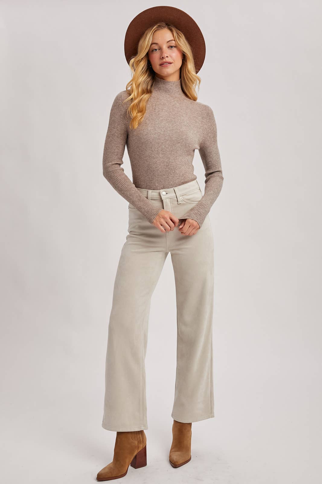 Mock Neck Ribbed Knit Top