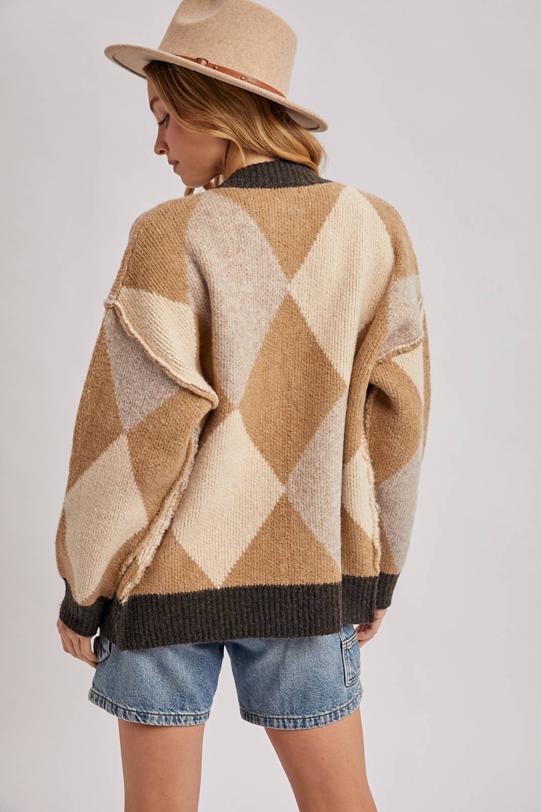 BUTTON DOWN ARGYLE KNIT SWEATER CARDIGAN