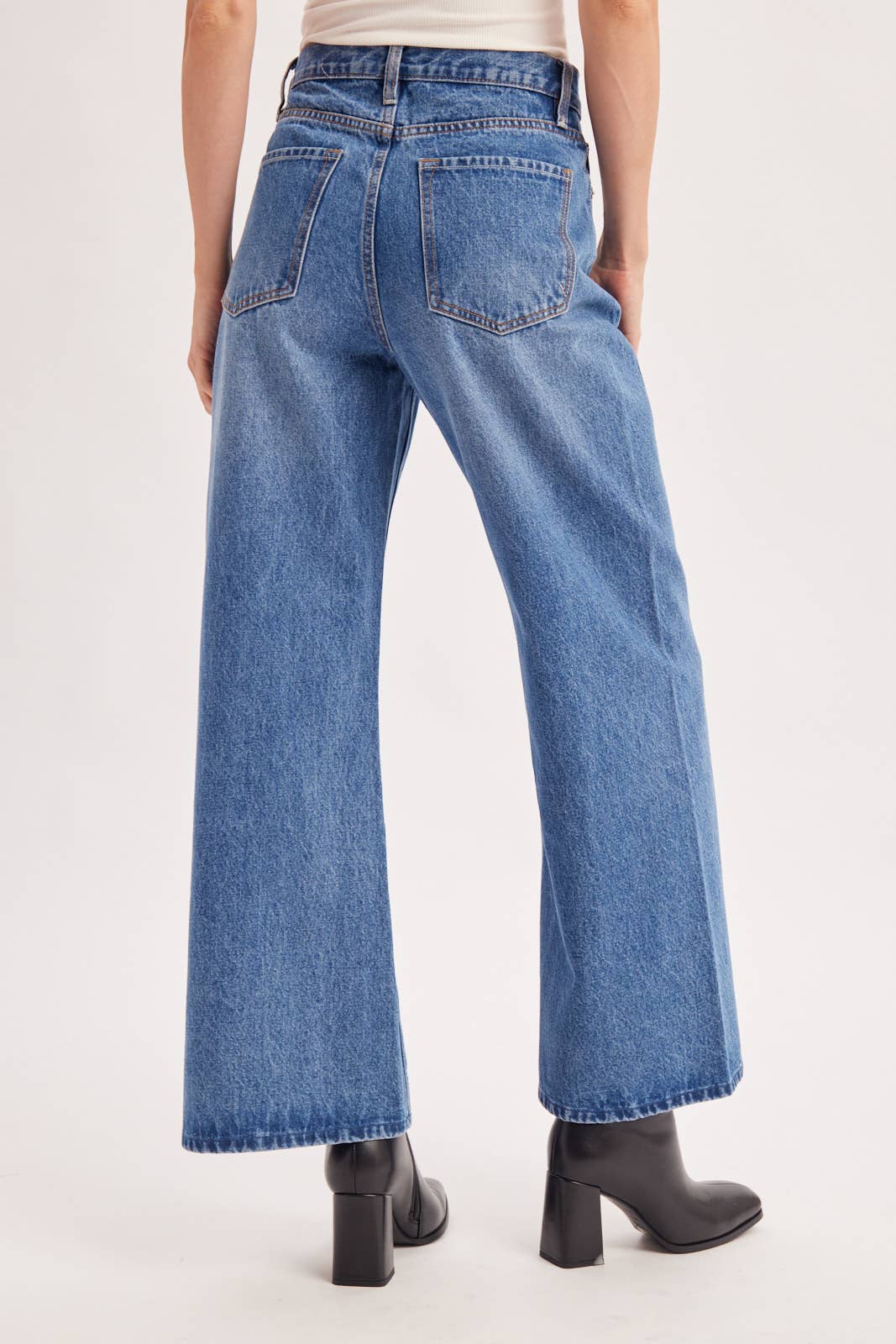 VINTAGE HIGH WAISTED SEAM FRONT WIDE LEG TROUSER DENIM JEANS
