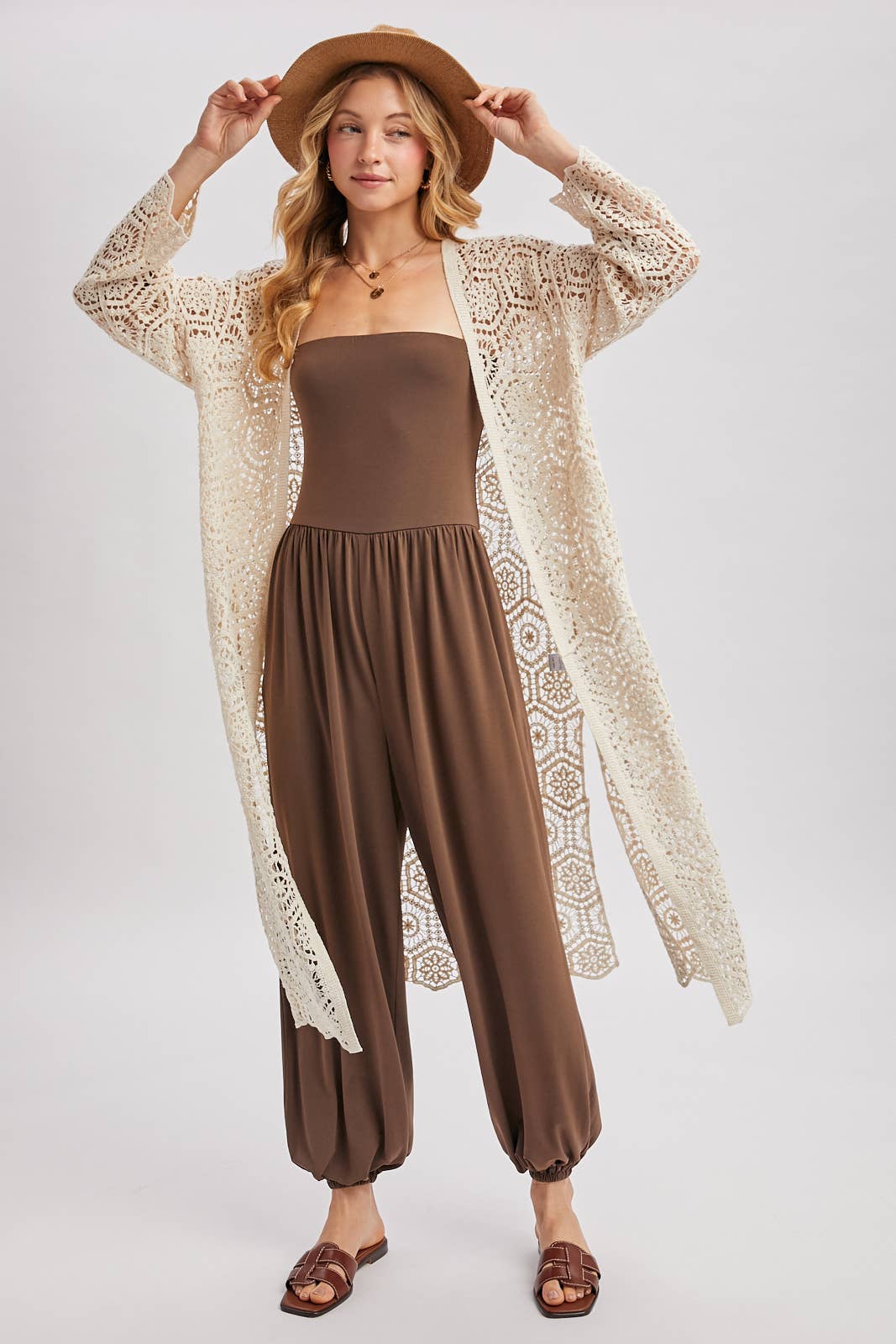 BOHO LONG LINE SIDE SLIT CROCHET CARDIGAN