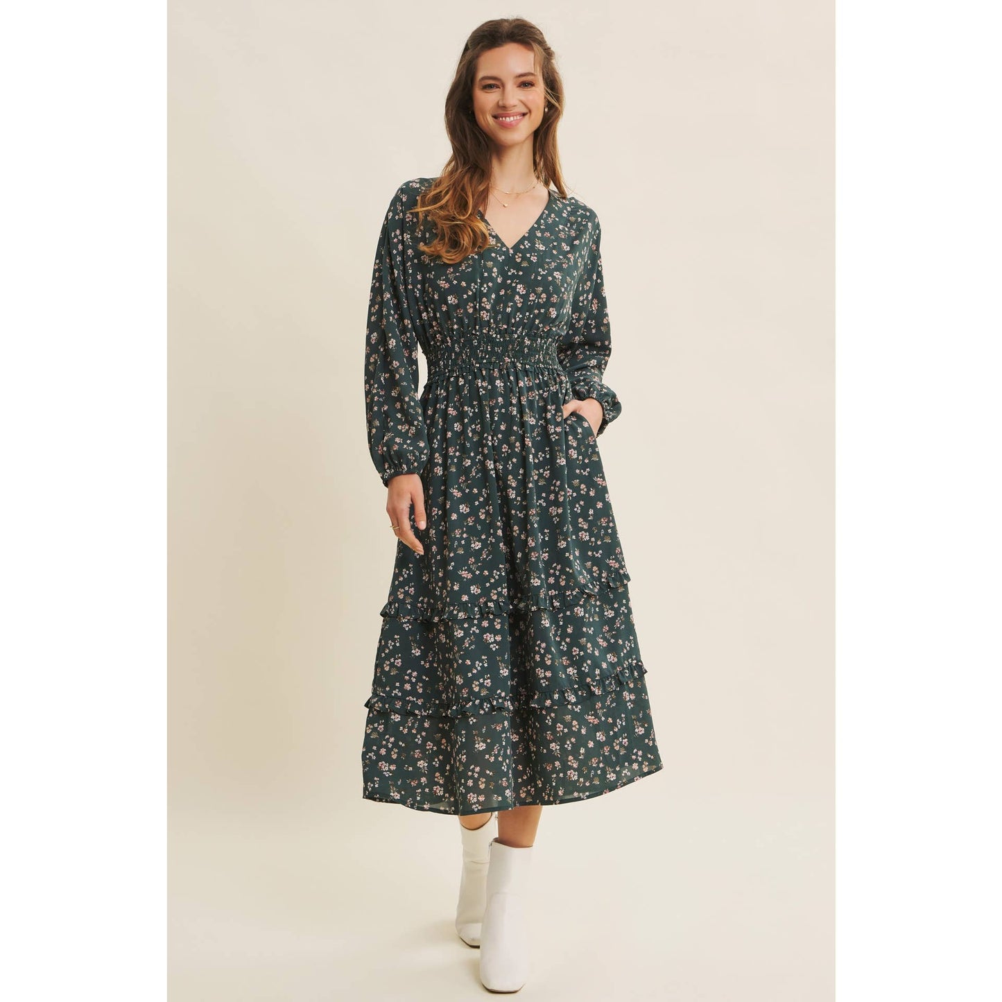 Floral Smocked Waist Midi Dress