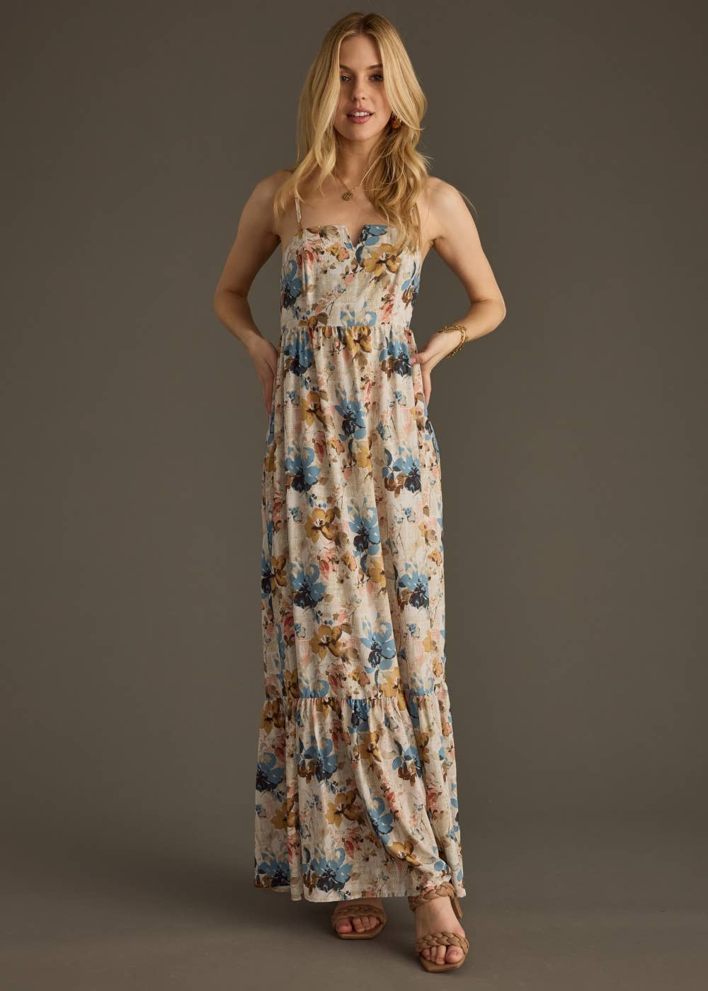 Blue & Multicolored Floral Maxi Dress