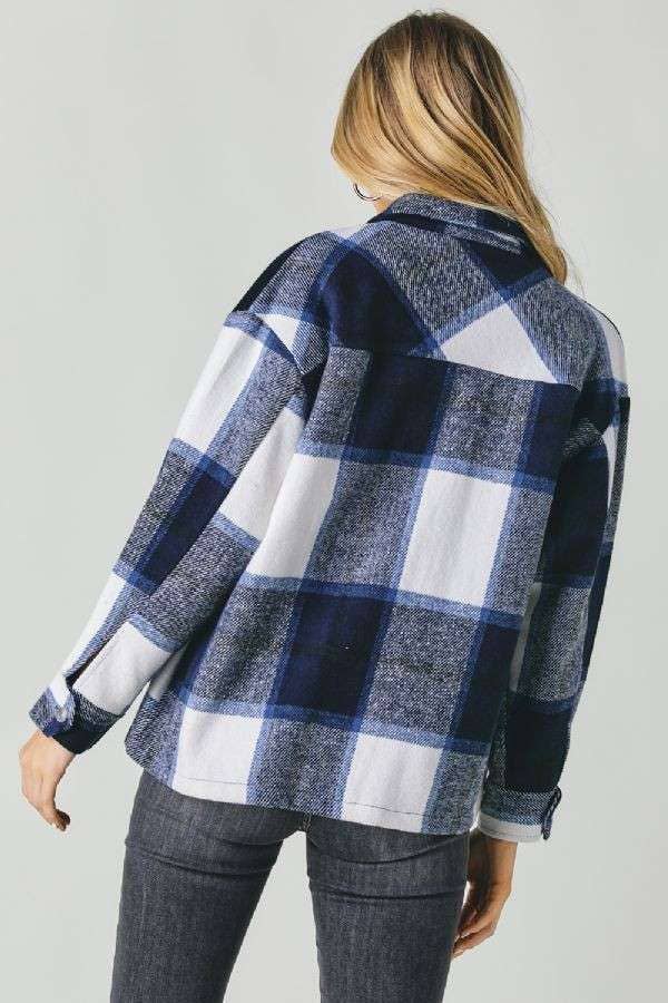 Oversized Plaid Button Front Shirt Jacket