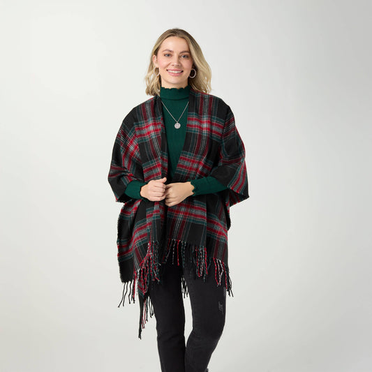 Kimberly Plaid Fringe Wrap-Christmas