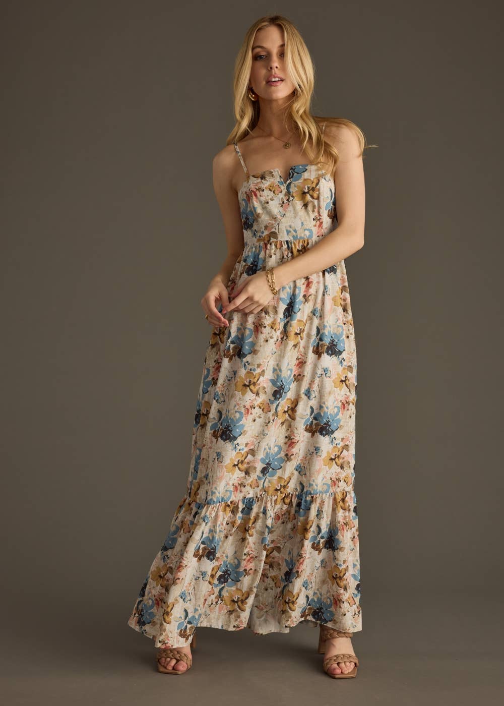 Blue & Multicolored Floral Maxi Dress